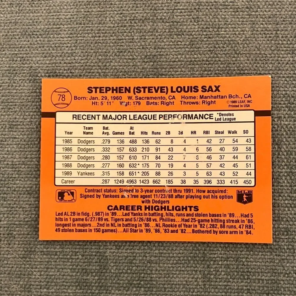 1990 Donruss New York Yankees Baseball Card Trading Card